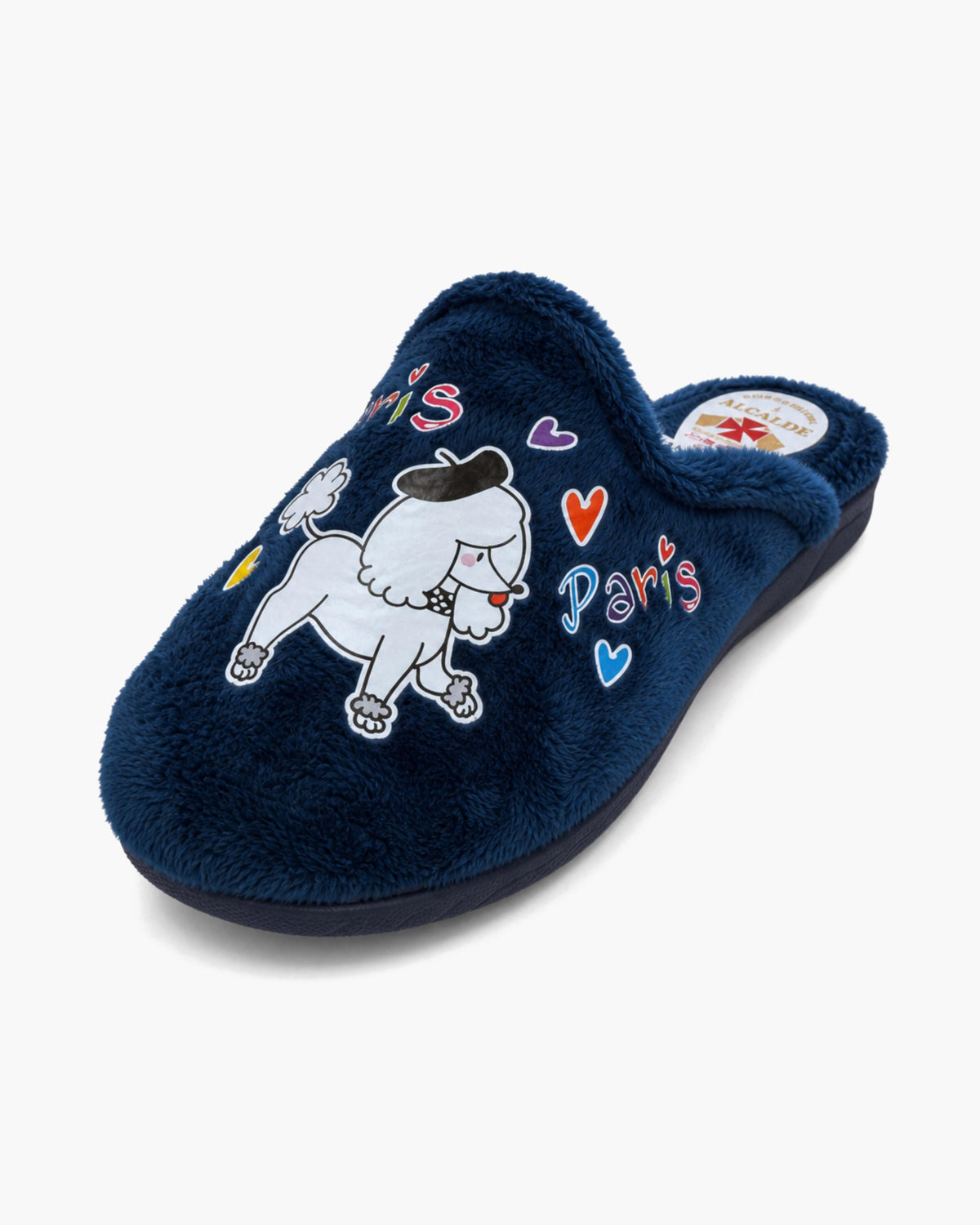 Zapatillas de Casa Mujer de Felpa para Invierno, Marino con Estampado París - Azul