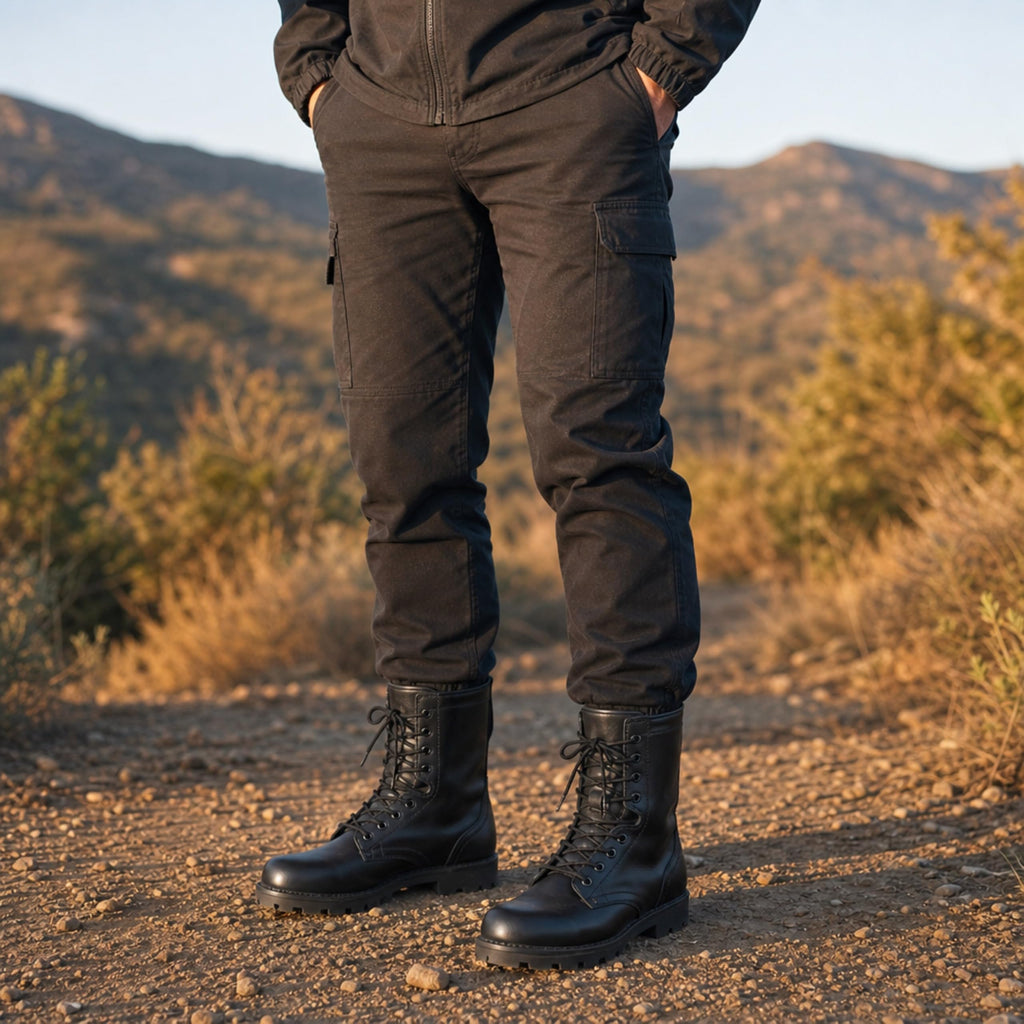 Segarra Botas Militares Hombre de Piel con Cordones, Negro - Negro
