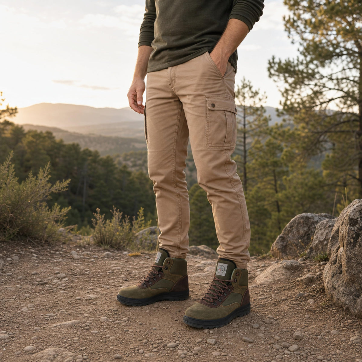 Zapatillas Trekking Mujer Impermeables de Piel, Verde y Marrón - Kaki-Marrón