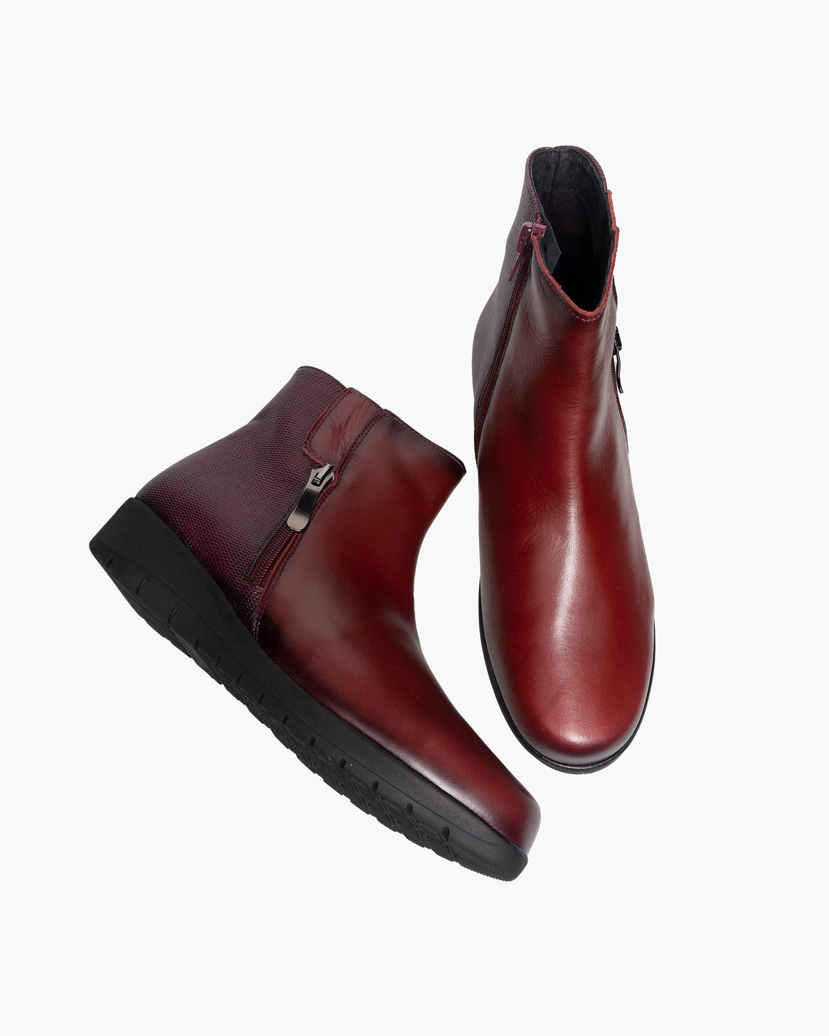 Botines mujer de piel con tacón o plataforma Botín cómodo de invierno y otoño Calzado artesanal de España tipo cuña o camperos en ante y cuero Elegantes e informales - Burdeos
