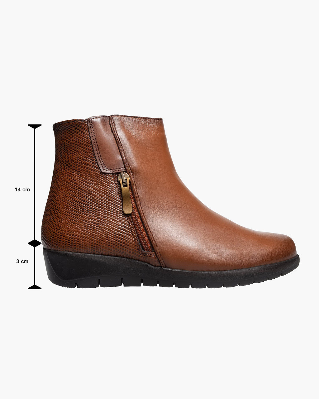 Botines mujer de piel con tacón o plataforma Botín cómodo de invierno y otoño Calzado artesanal de España tipo cuña o camperos en ante y cuero Elegantes e informales - Cuero