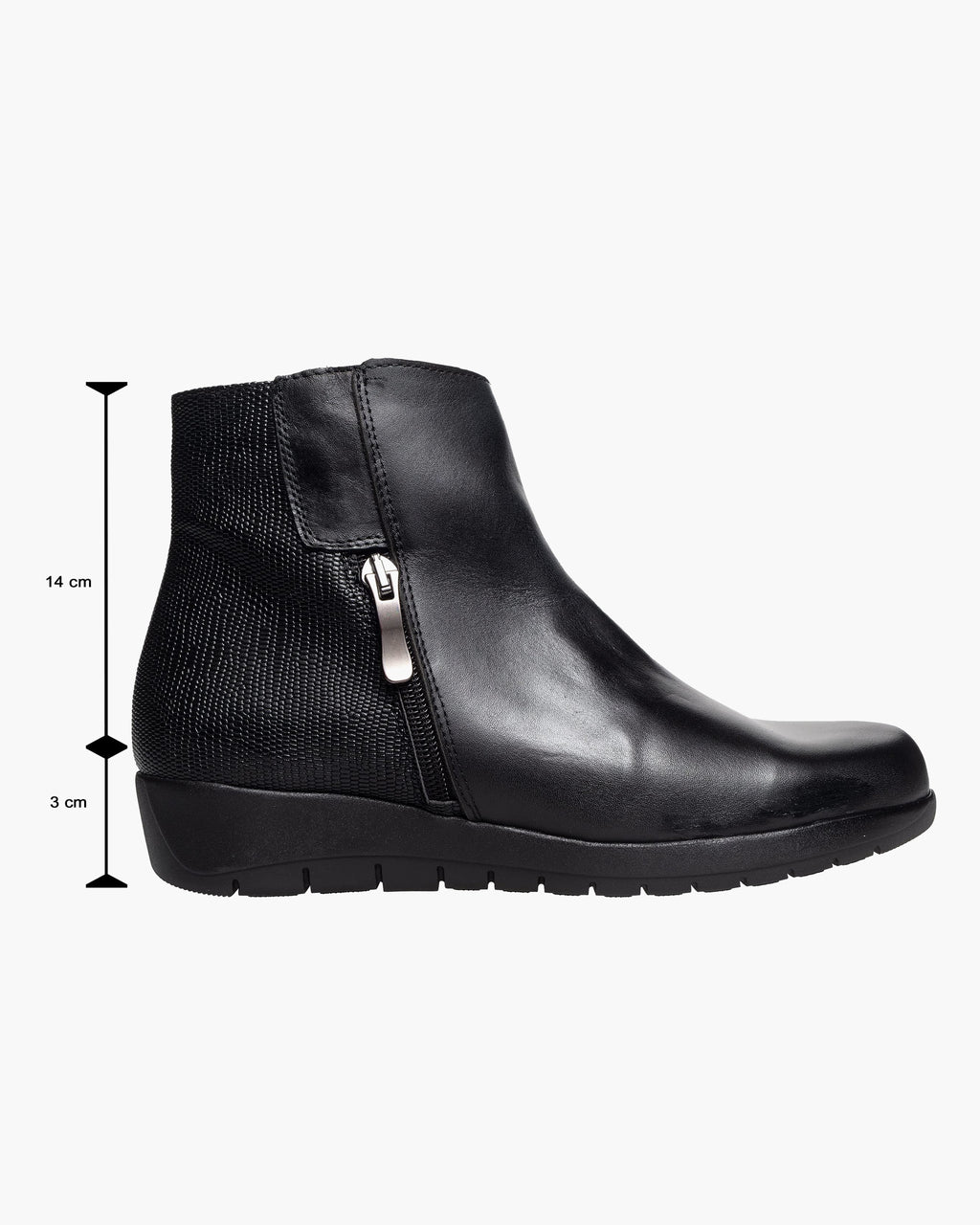 Botines mujer de piel con tacón o plataforma Botín cómodo de invierno y otoño Calzado artesanal de España tipo cuña o camperos en ante y cuero Elegantes e informales - Negro