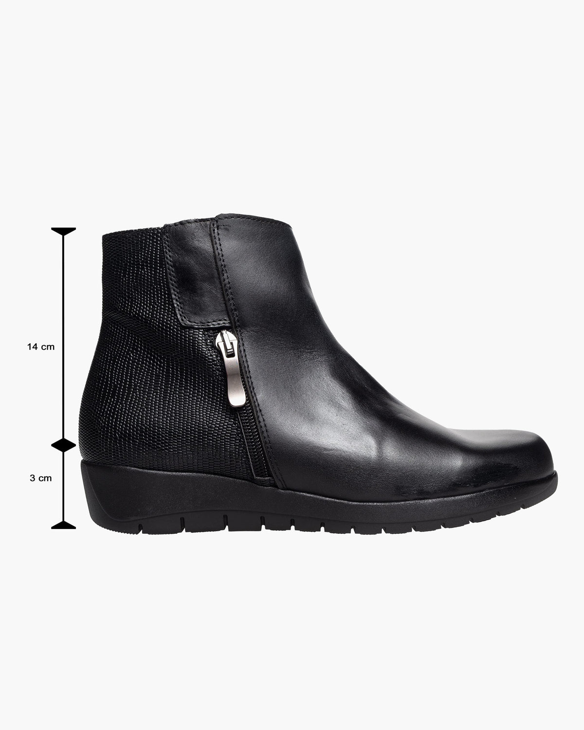 Botines mujer de piel con tacón o plataforma Botín cómodo de invierno y otoño Calzado artesanal de España tipo cuña o camperos en ante y cuero Elegantes e informales - Negro