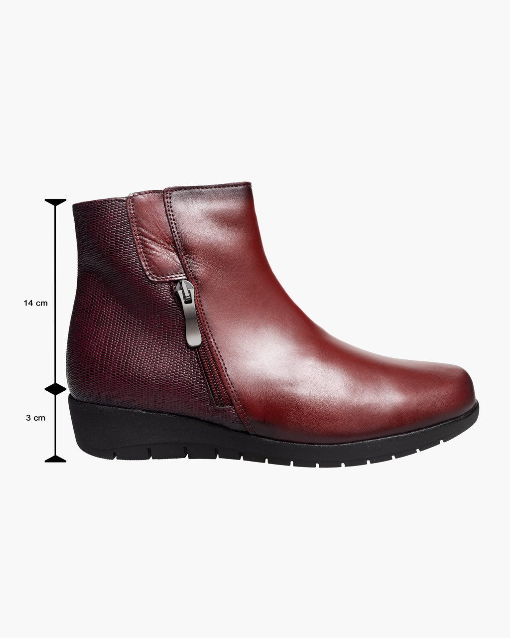 Botines mujer de piel con tacón o plataforma Botín cómodo de invierno y otoño Calzado artesanal de España tipo cuña o camperos en ante y cuero Elegantes e informales - Burdeos