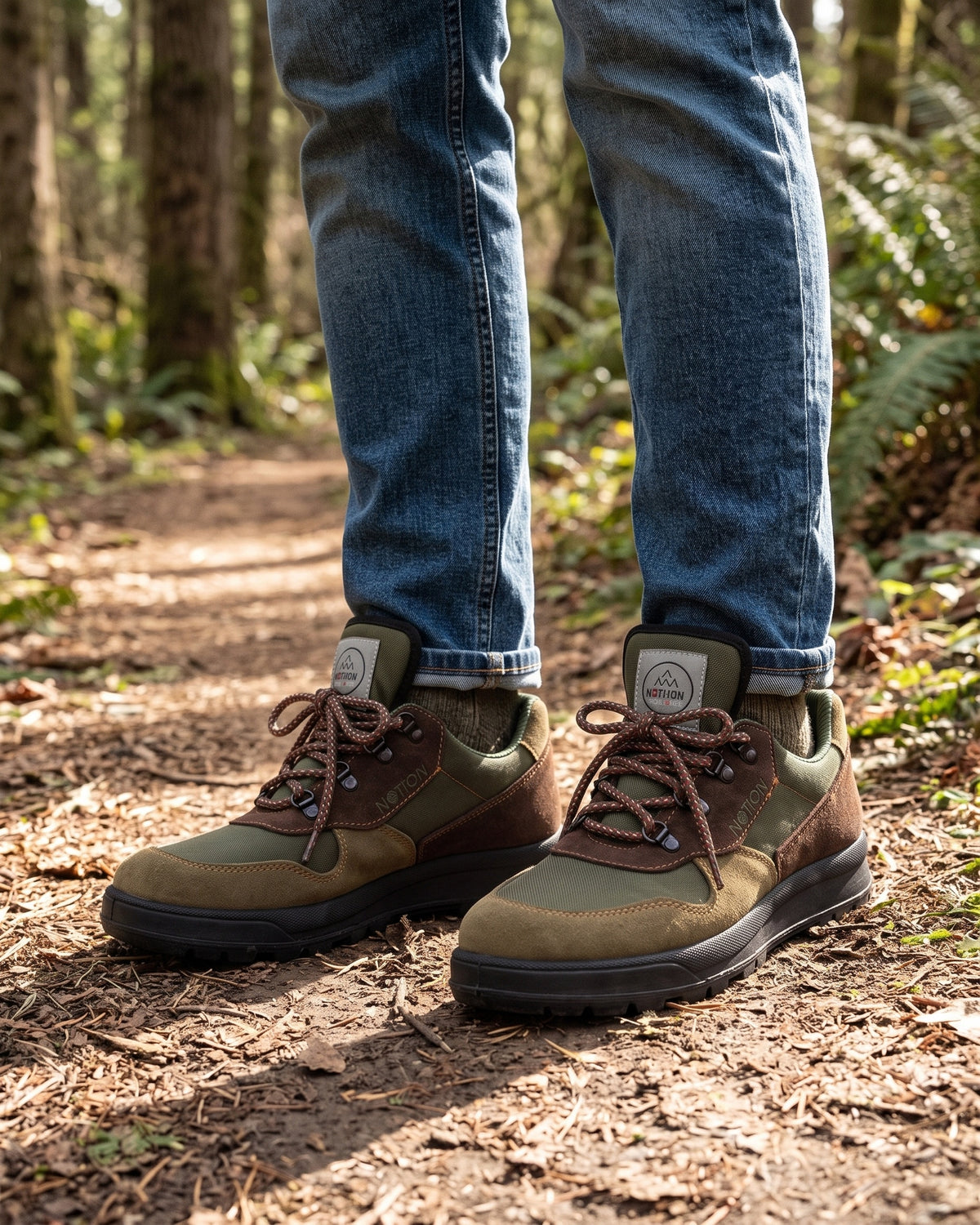 Lifestyle sin rostros — Zapatillas de Senderismo para Hombre de Piel Impermeables – Kaki-Serraje